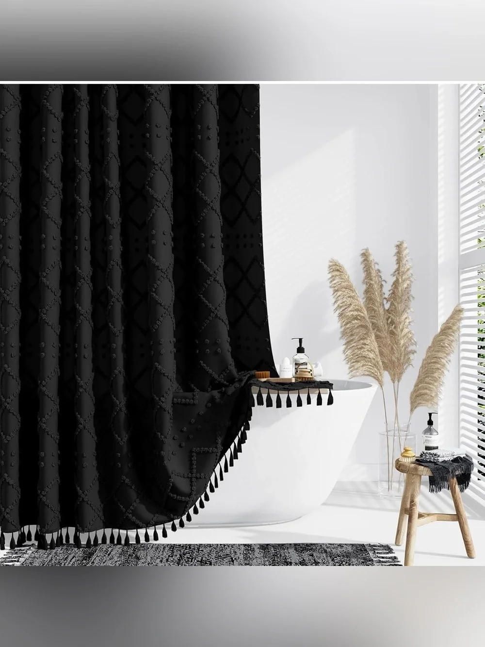 Black Tassel Shower Curtain - Elegant Bathroom Accent